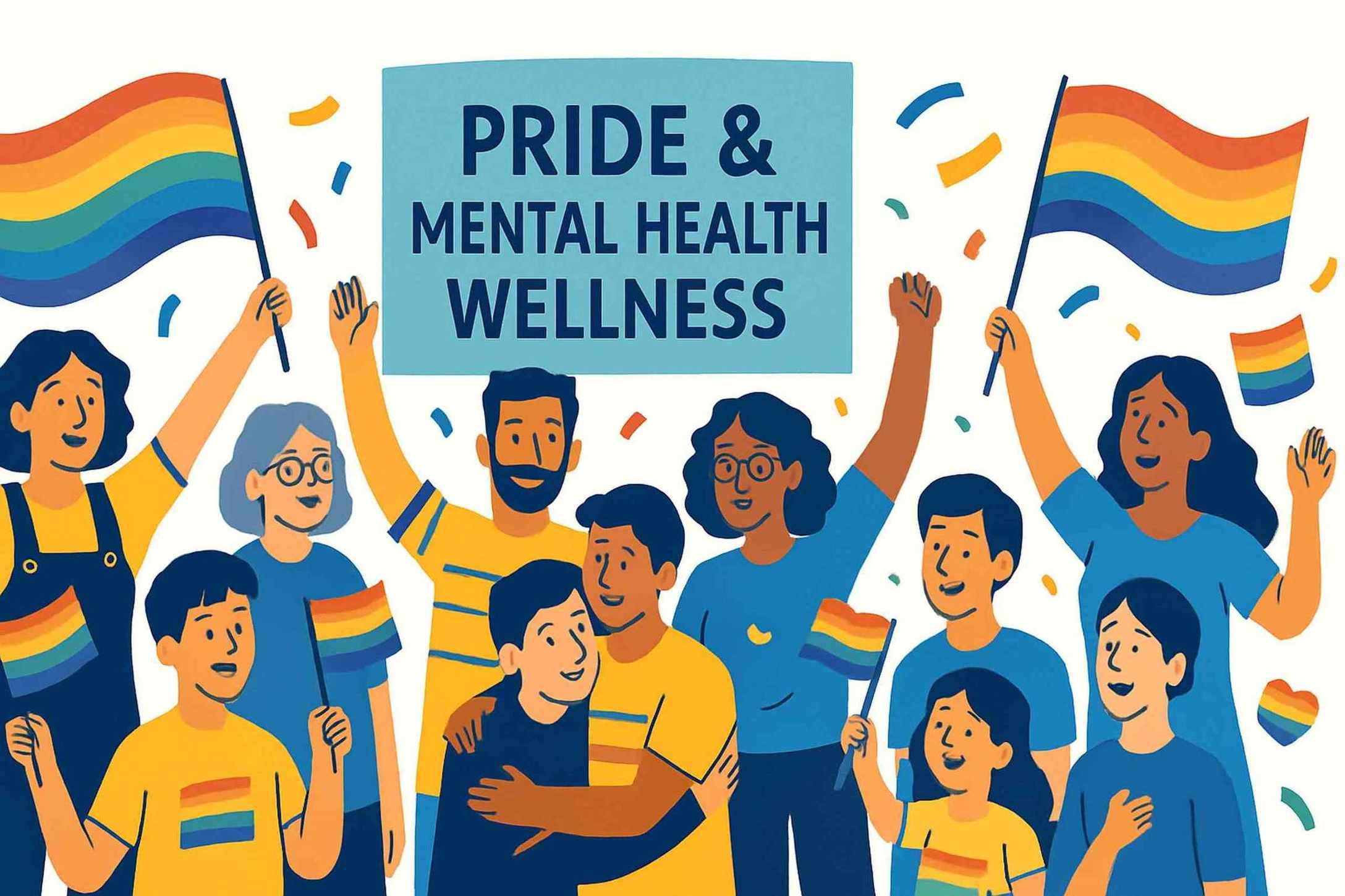 Diverse Pride celebration showing community support and mental health benefits