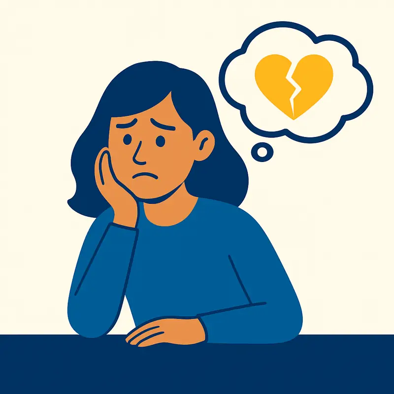 Upset woman thinking about broken heart – relationship doubt.