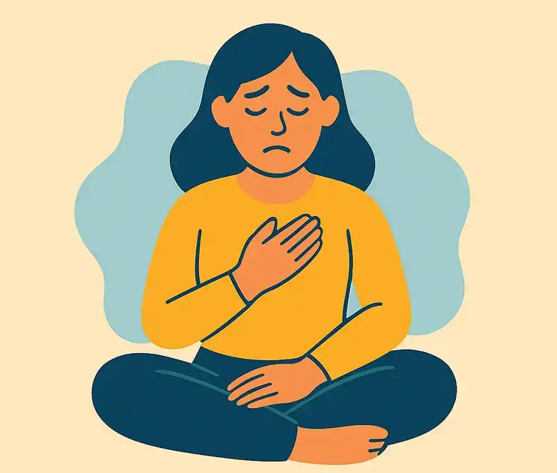 Woman practicing self-compassion meditation to manage sadness.
