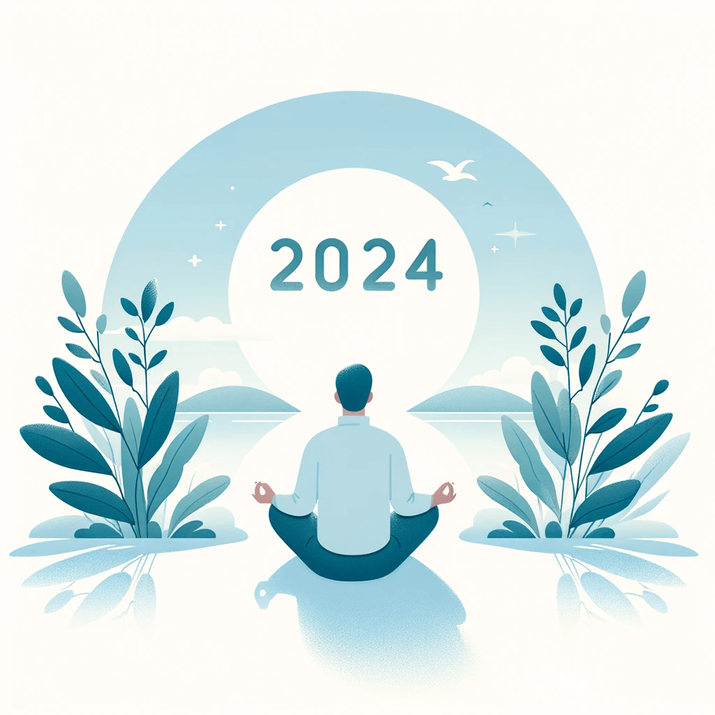 A person in a contemplative or peaceful pose, symbolising mindfulness and optimism for the future in 2024