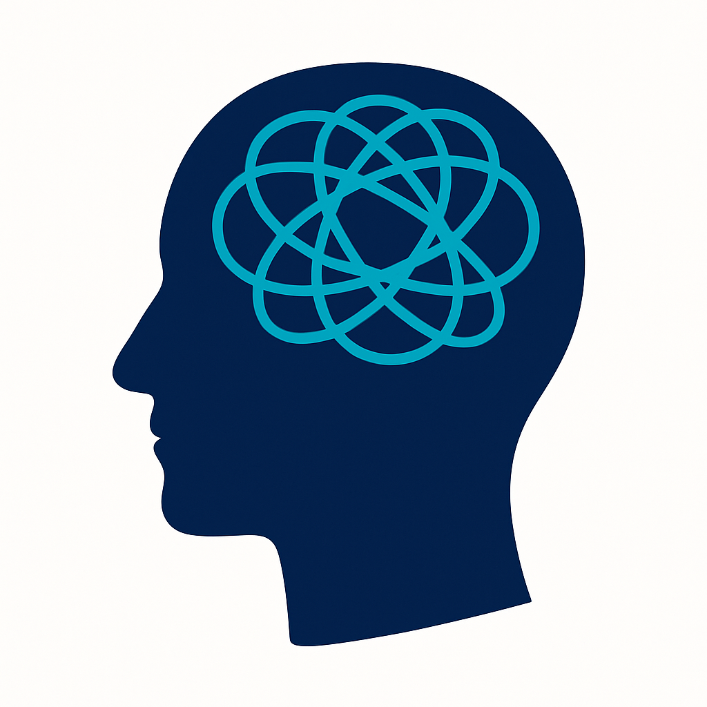 An illustration showing a stylised brain with a tangled knot inside, symbolizing the confusion and repetitive thoughts that can occur during a breakup.