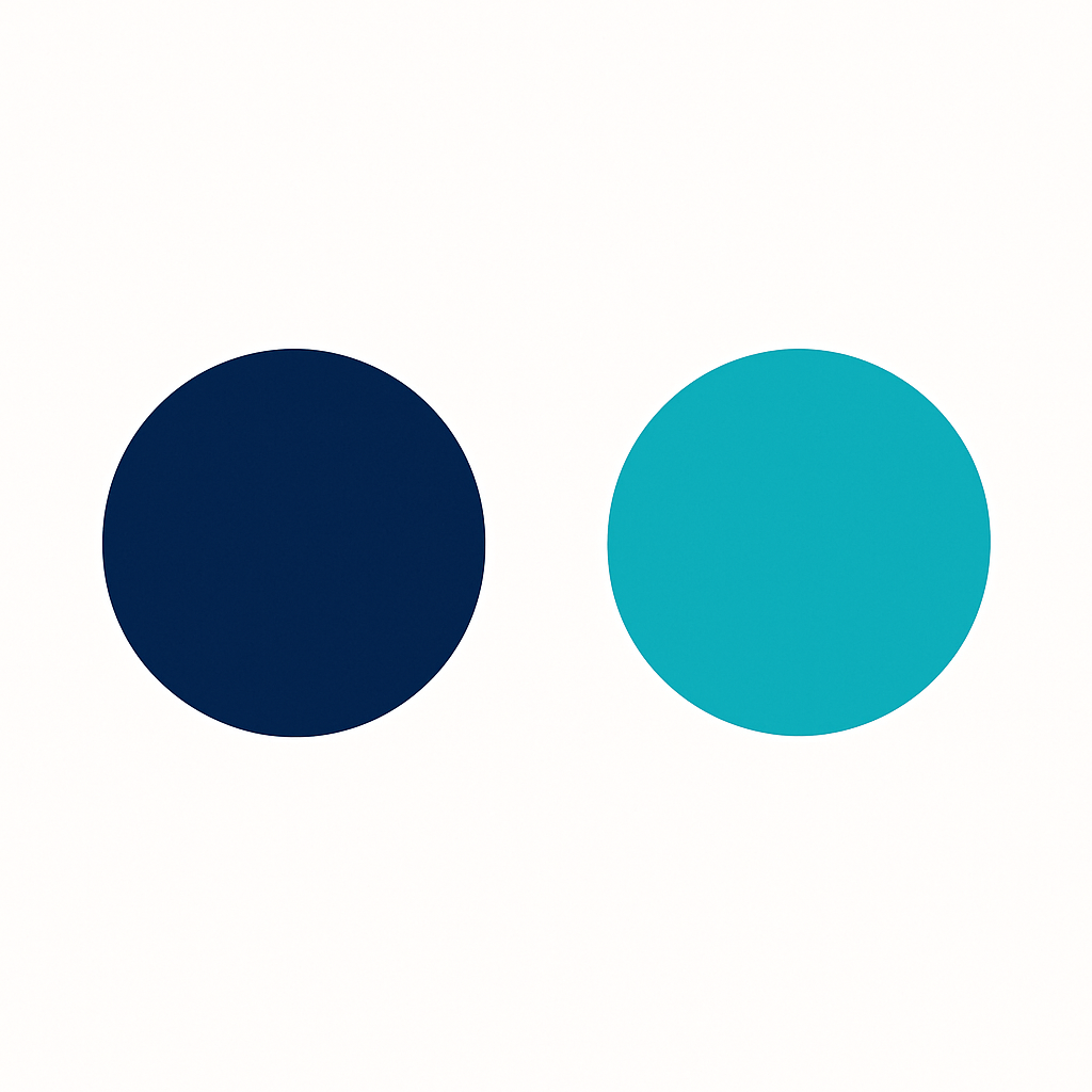 A simple vector illustration of two separate, overlapping circles, one in navy blue and one in teal, symbolizing healthy personal boundaries after a breakup.