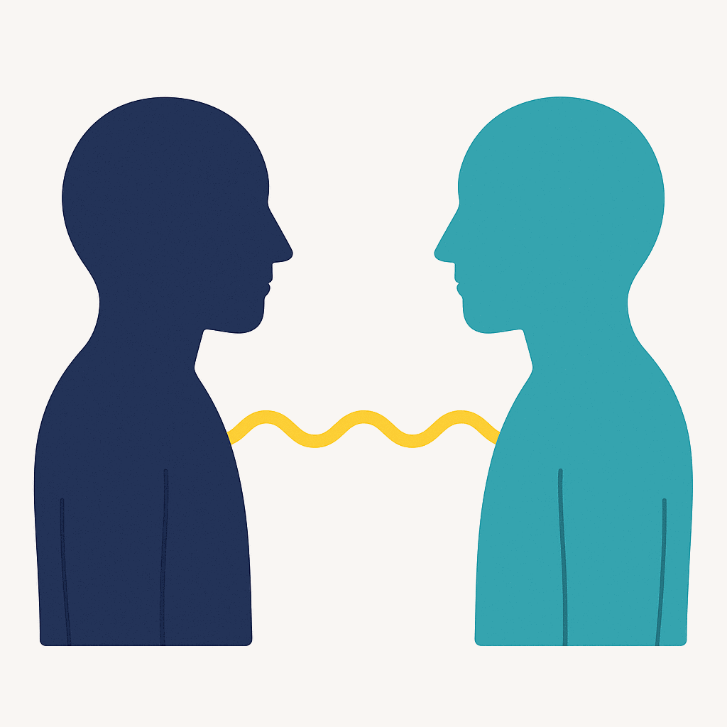 An illustration showing two friends with a clear but gentle boundary line drawn between them, representing creating emotional distance while maintaining a friendship.