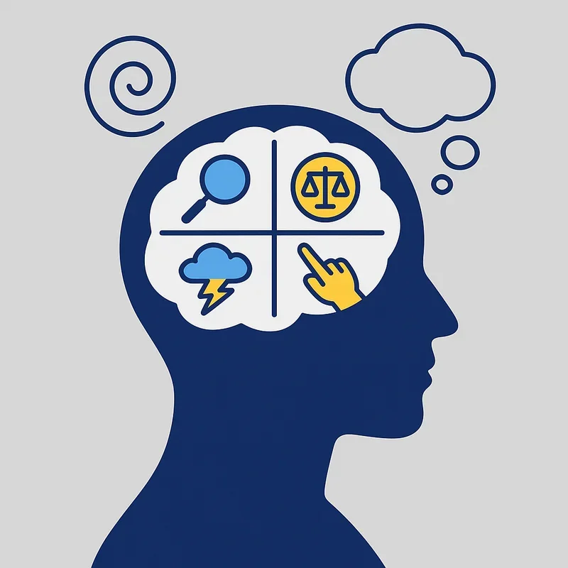 Brain illustration with thought bubbles showing memories and neural pathways, representing psychological reasons