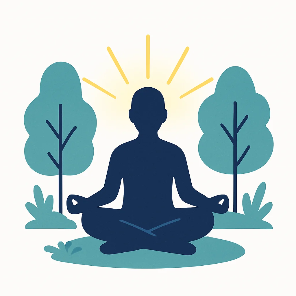 Person meditating peacefully in nature setting with soft light, representing mindfulness and present-moment awareness