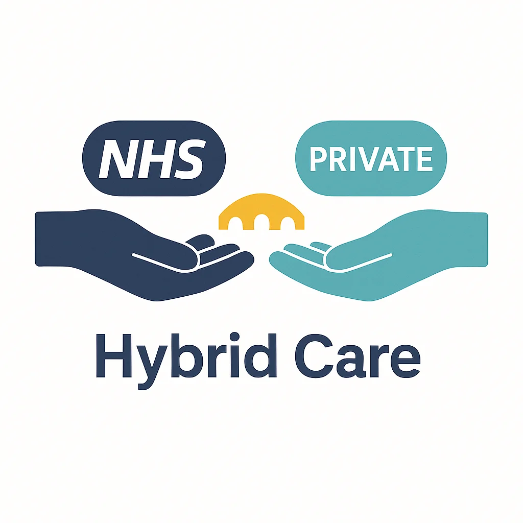 Two hands connecting NHS and private therapy services showing hybrid care approach