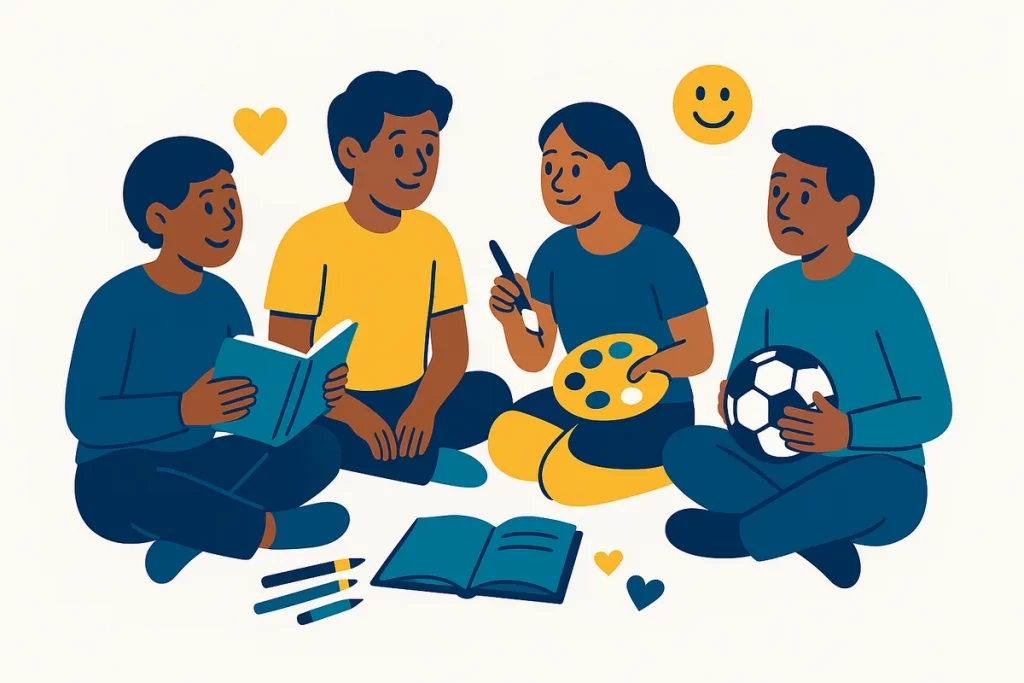 Person engaging in hobby activities with other like-minded individuals in supportive group setting