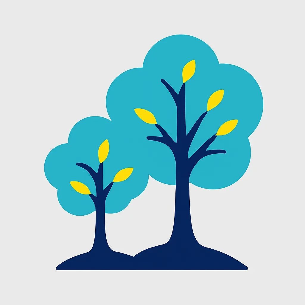Vector illustration showing balanced growth with plants or trees representing mutual development in relationships