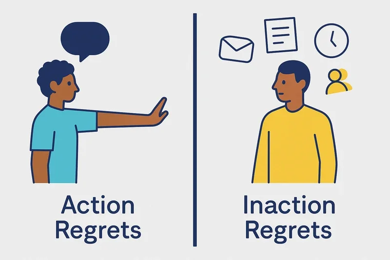Split illustration showing action versus inaction regrets