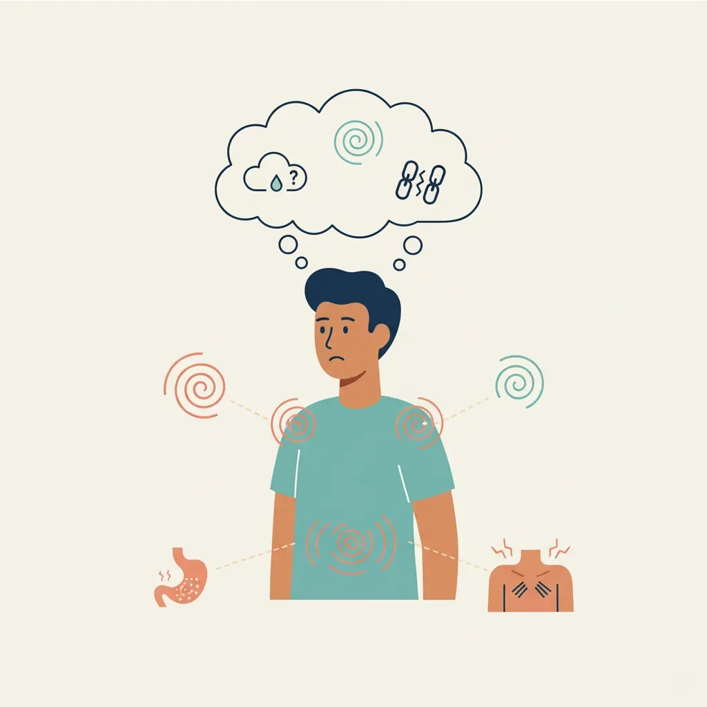 Illustration showing connection between mind and body symptoms of regret