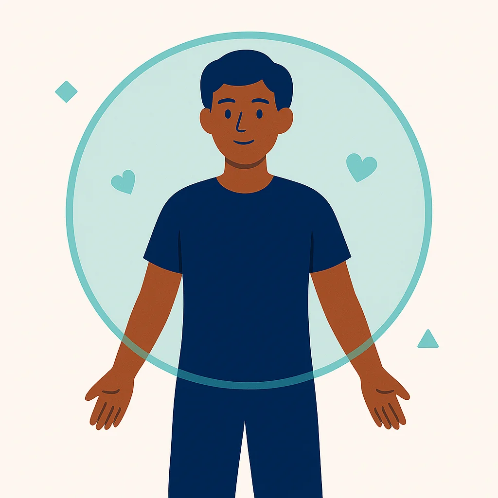 Person with protective boundary circle showing personal space and limits
