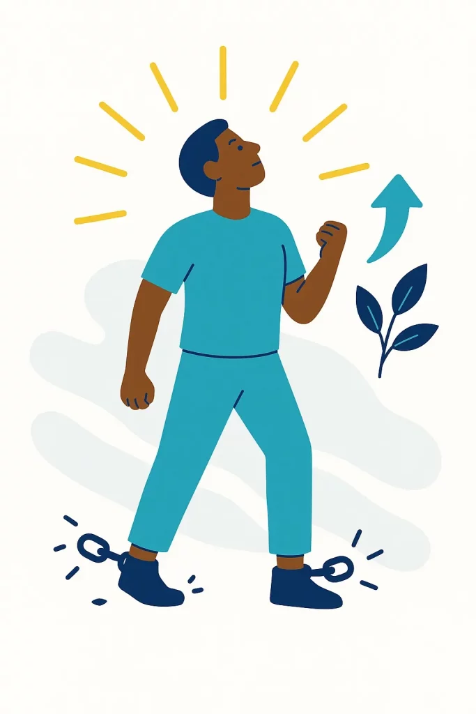 Person breaking free from chains, representing liberation from self-sabotaging patterns