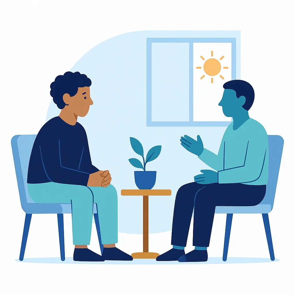 Supportive therapy session with therapist and client in comfortable setting