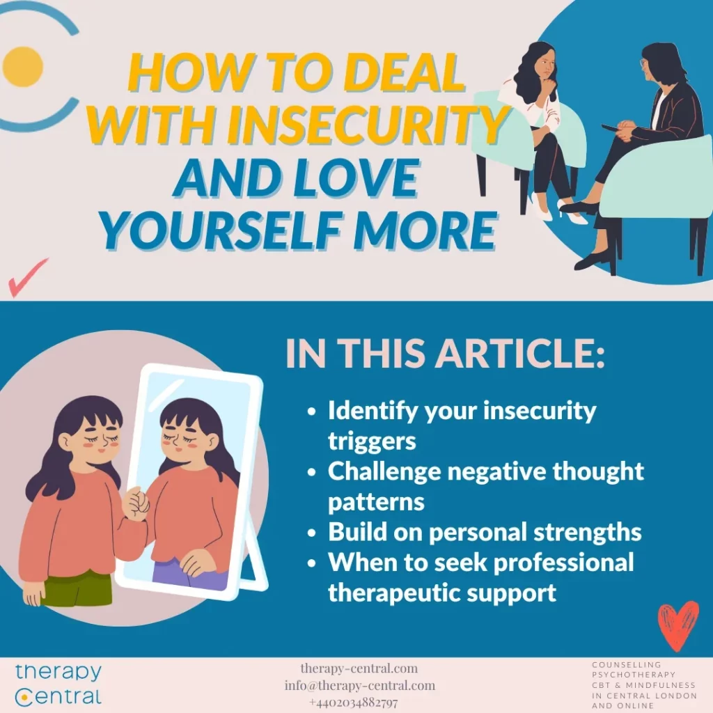 Stop being insecure guide showing professional therapy consultation and evidence-based cognitive behavioral techniques for building lasting confidence