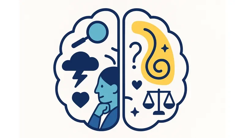 Brain diagram showing cognitive restructuring process from negative to positive thought patterns
