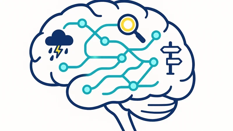 Brain outline showing active OCD rumination circuits with research-based neural connection patterns