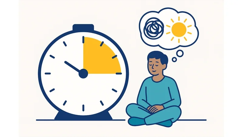 Person using 15-minute rule technique with thought bubble showing transformation from rumination to clarity