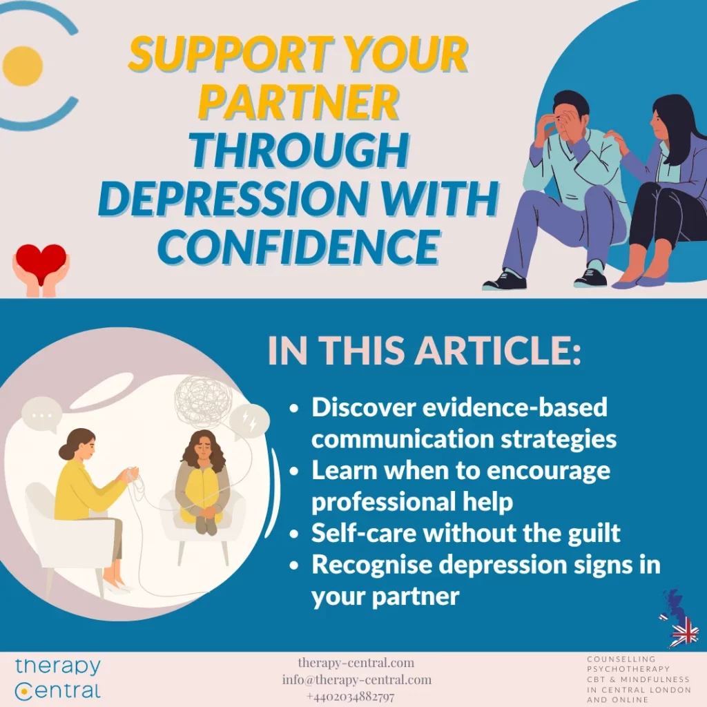 Comprehensive guide for partners supporting loved ones through depression, showing care and professional guidance