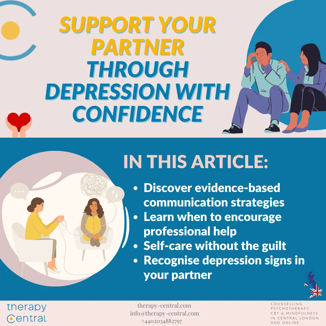 Comprehensive guide for partners supporting loved ones through depression, showing care and professional guidance