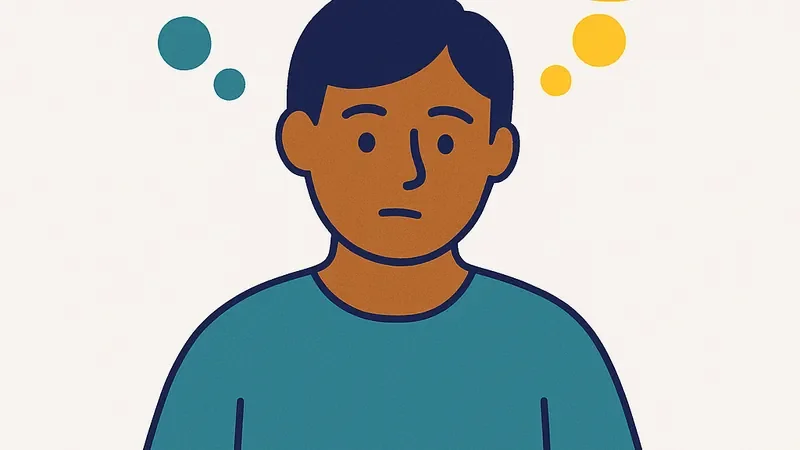 Parent with thought bubbles showing transformation from negative to positive reframed thoughts with yellow glow