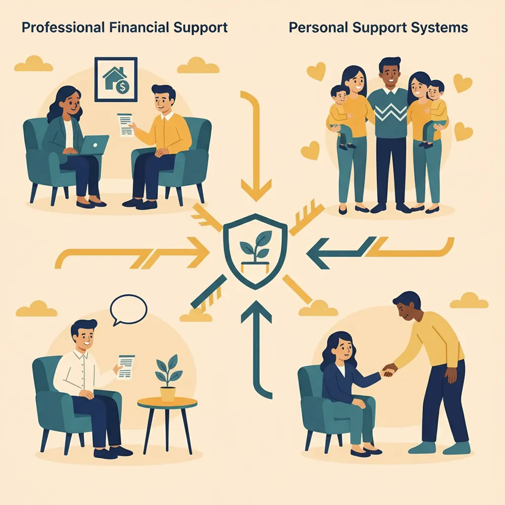 Network map showing connections between professional financial support services and personal support systems