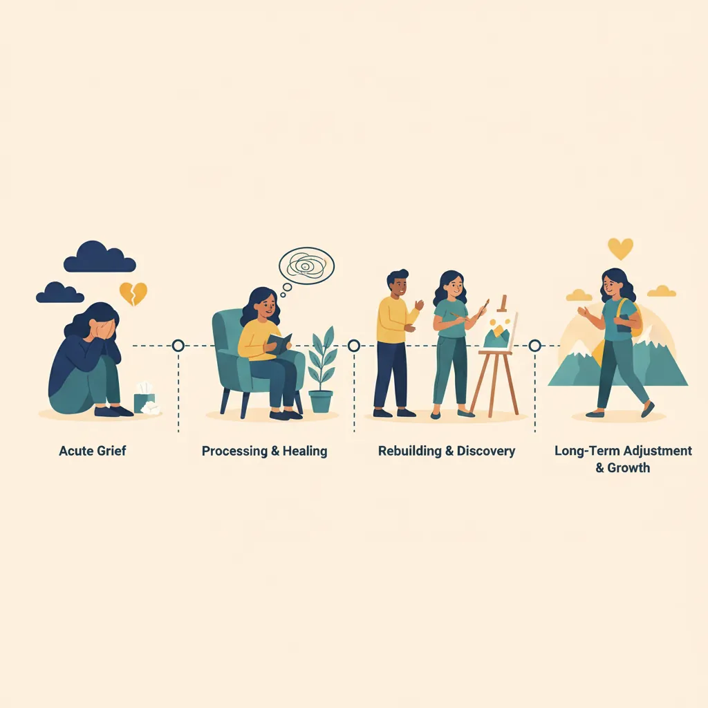 Missing Ex Breakup Science Image 04 Timeline visualization showing typical breakup grief recovery stages from acute phase to long-term adjustment