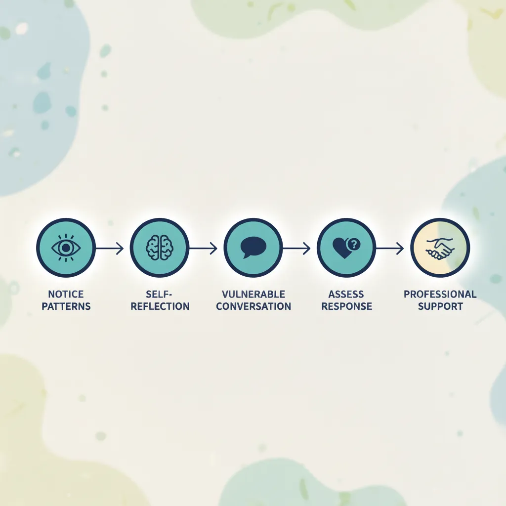Visual flowchart showing steps from noticing concerns to seeking support