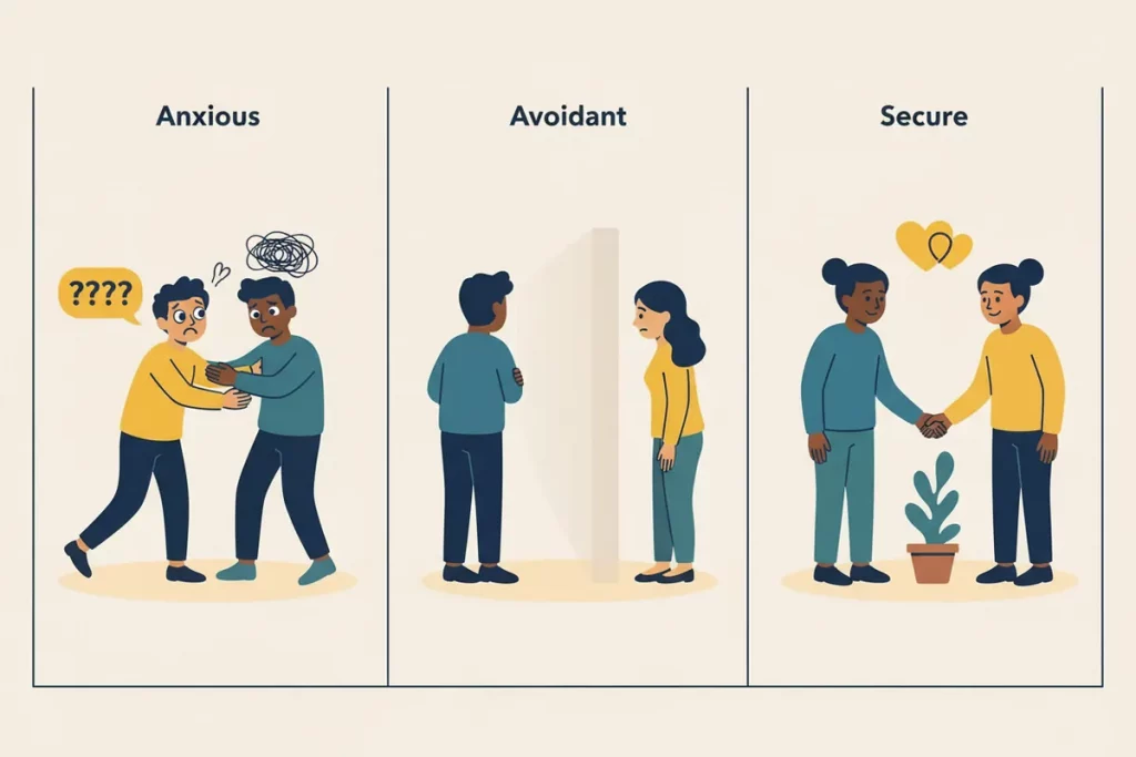 What Is True Friendship Image 01 Attachment theory diagram showing anxious, avoidant, and secure friendship patterns with simple visual design