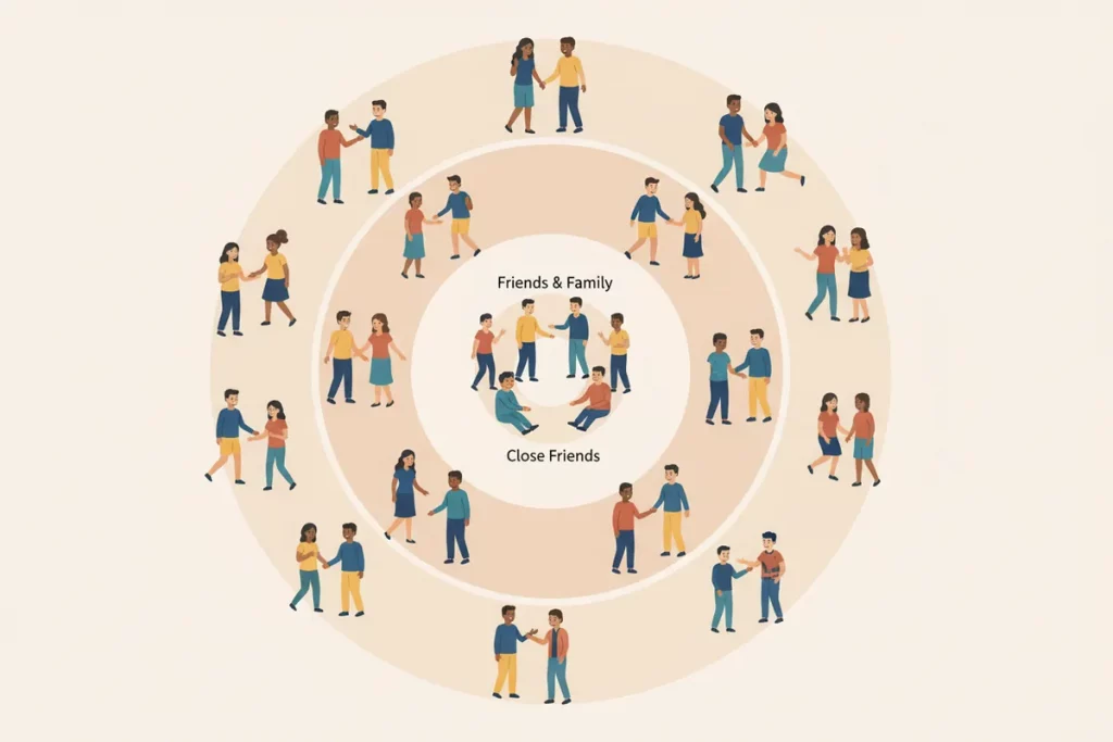 What Is True Friendship Image 02 Dunbar's number infographic showing concentric circles of social connections from close friends to acquaintances