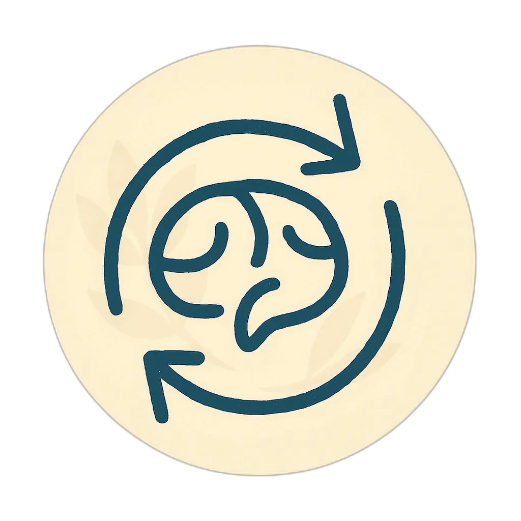 CBT therapy icon showing a head with circular thought patterns