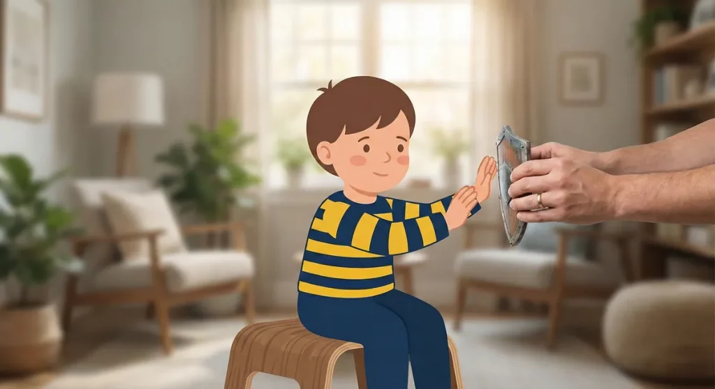 Gentle illustration representing childhood origins of deflecting as learnt protective behaviour