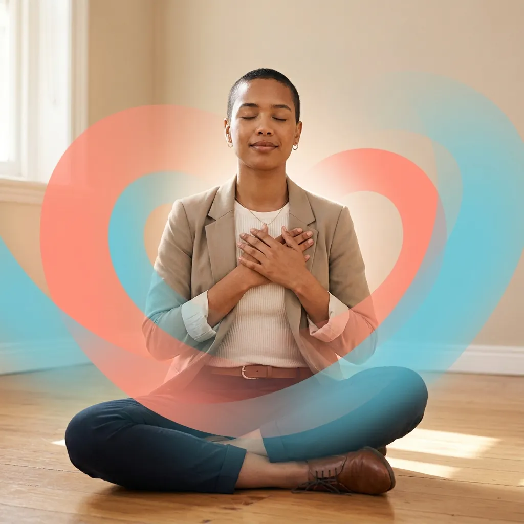 How To Not Care What People Think Psychology Guide Image 04 Illustration representing self-compassion and self-acceptance practices for mental well-being