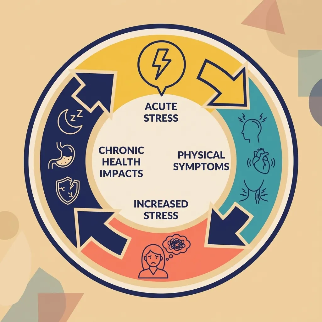 Physical Symptoms Stress Signs Ignore Image 05 Circular diagram showing how stress creates physical symptoms that worsen stress in a self-perpetuating cycle
