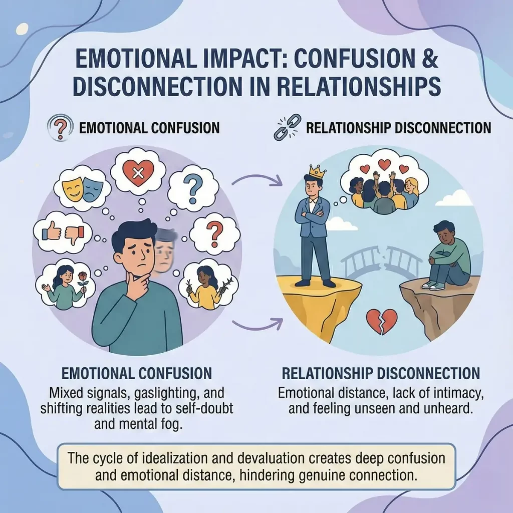 What Is Narcissist Signs Types Protecting Yourself Image 05 Illustration depicting emotional impact of narcissism on relationships showing confusion and disconnection