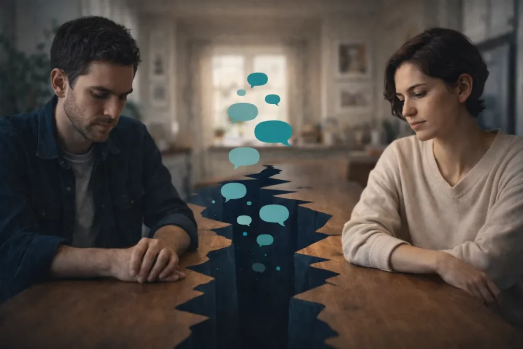 Self Pity Meaning Causes How To Overcome Image 05 Illustration showing emotional distance in relationship affected by self-pity patterns