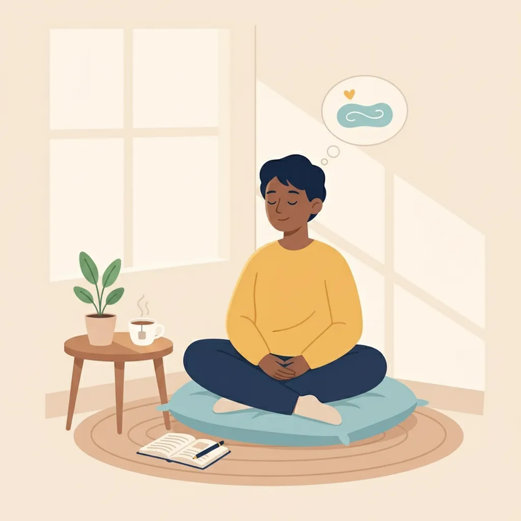 First Therapy Session Guide Image 05 Vector illustration of post-therapy self-care and reflection practices