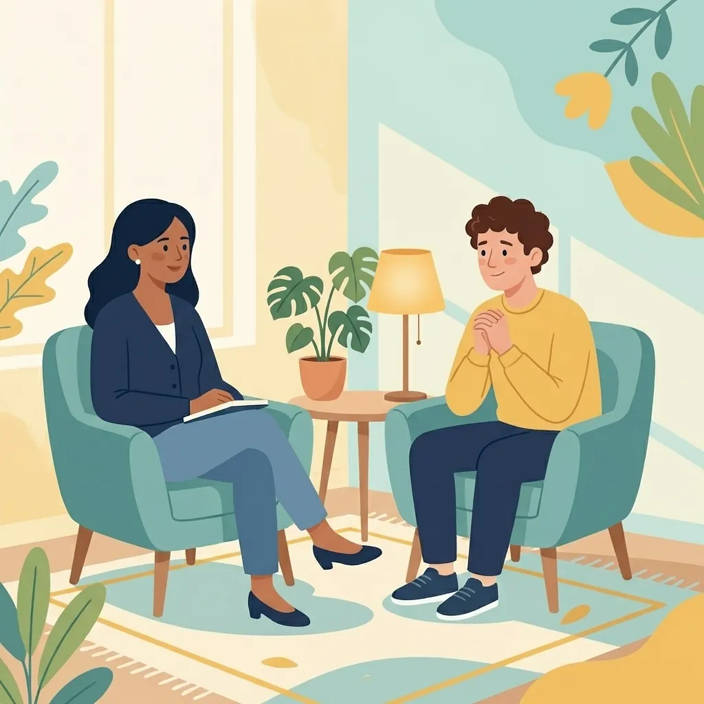 Avoidant Attachment In Relationships Image 04 Therapist and client in a calm room practising a safe, structured conversation.