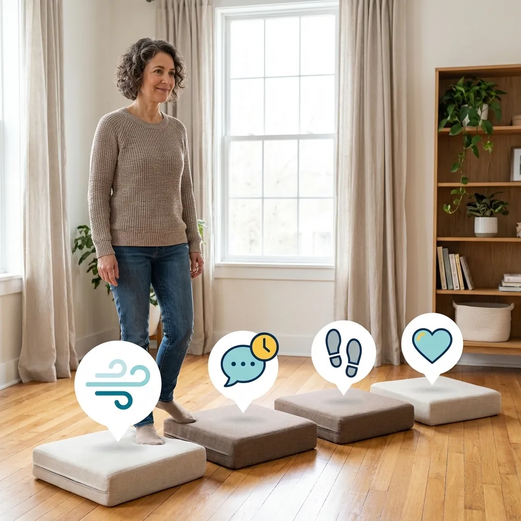 Avoidant Attachment In Relationships Image 05 A short staircase with simple icons showing small steps toward safe emotional closeness.