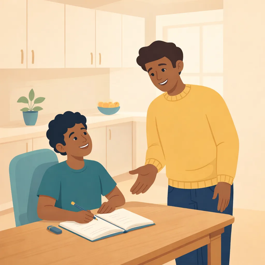 Positive Reinforcement Definition Examples Image 02 Illustration of parent praising child for completing homework, demonstrating positive reinforcement in parenting