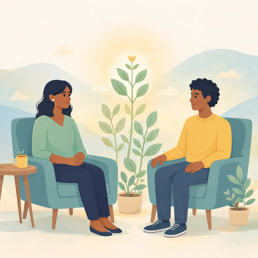 Types Therapy Depression Uk Guide Image 04 Person-centred therapy session emphasising warmth, acceptance, and client empowerment in depression treatment