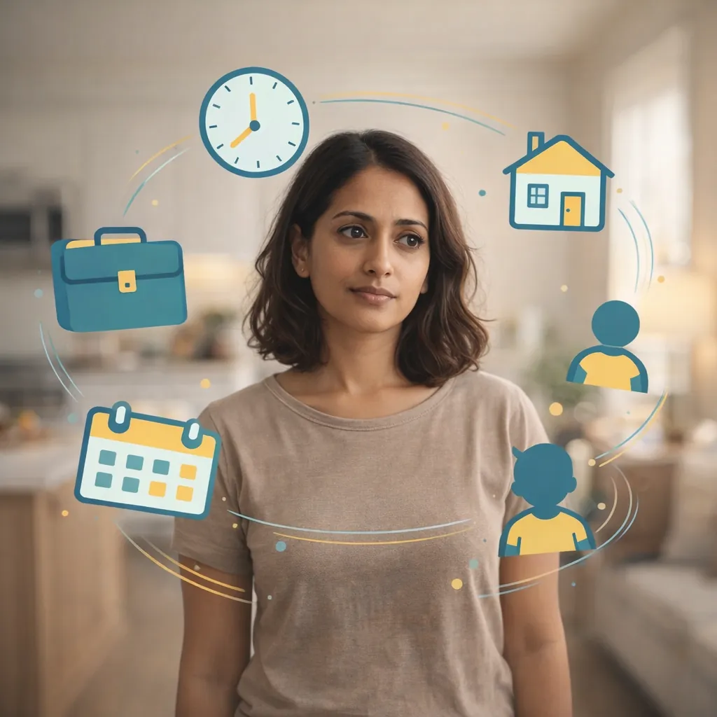 Why Is My Wife Always Angry Understanding Chronic Anger Marriage Image 04 Illustration of woman juggling multiple responsibilities representing invisible mental and emotional load causing anger