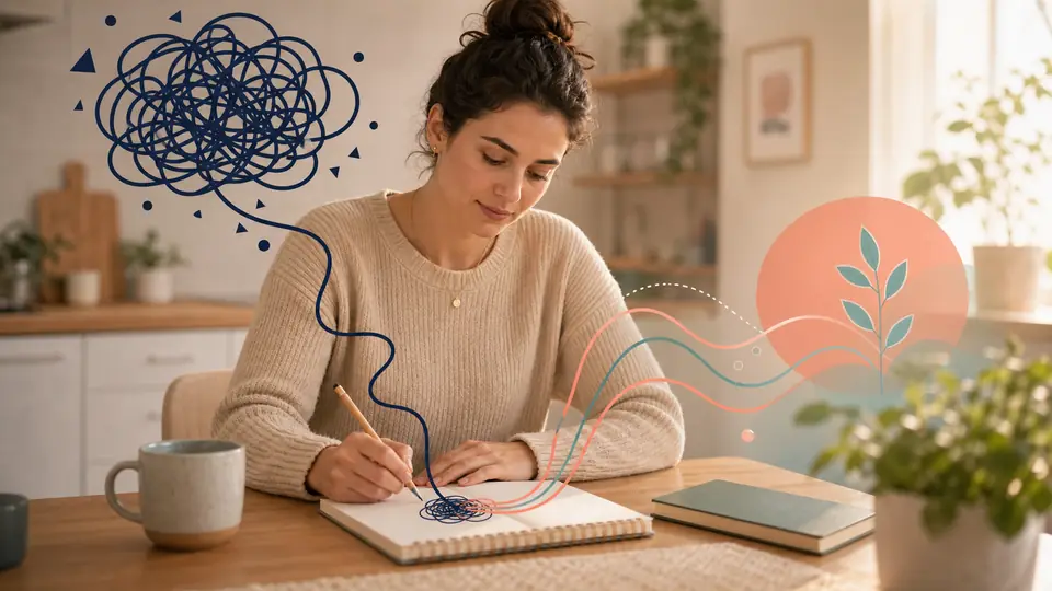 Writing down health anxiety worries for CBT thought reframing