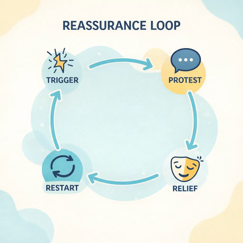 Anxious Attachment In Relationships Image 03 Circular loop showing trigger, protest, relief, and restart in anxious attachment.