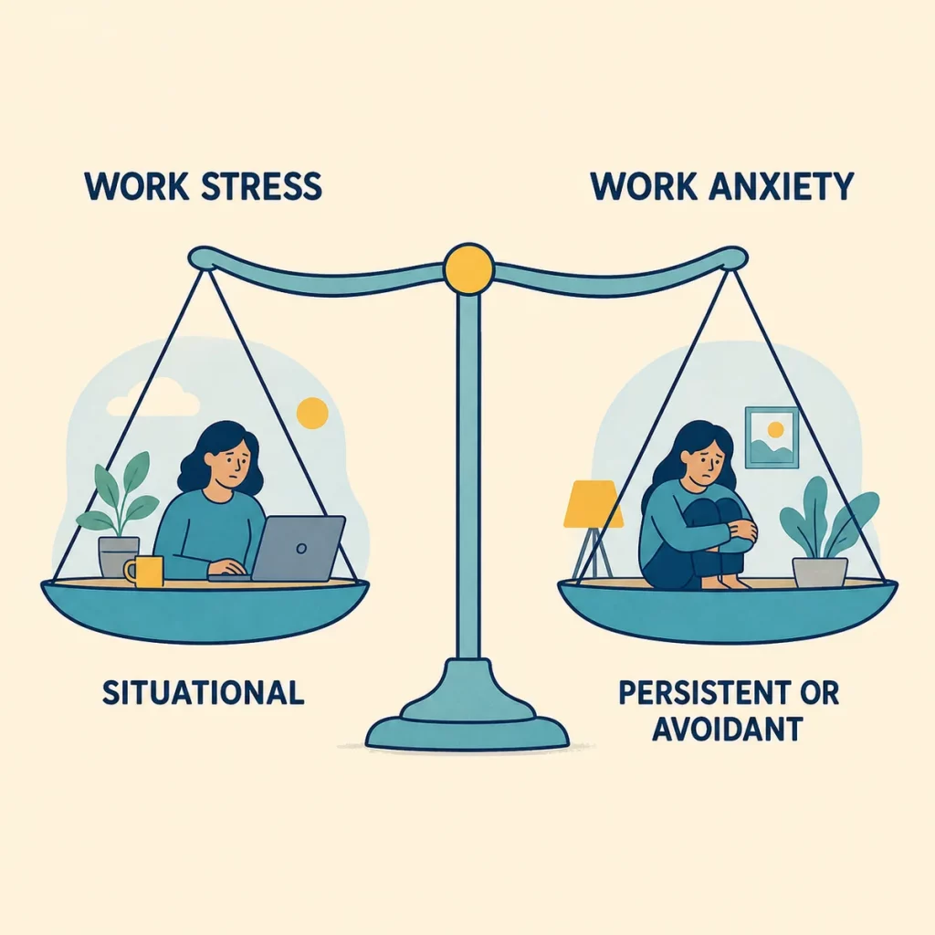 Anxiety at Work Image 05 A balanced scale representing work stress versus anxiety patterns.