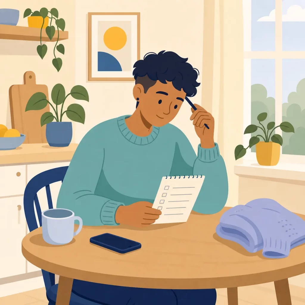 Client Confidentiality In Counselling Image 06 A person holding a small checklist of questions in a calm pose.