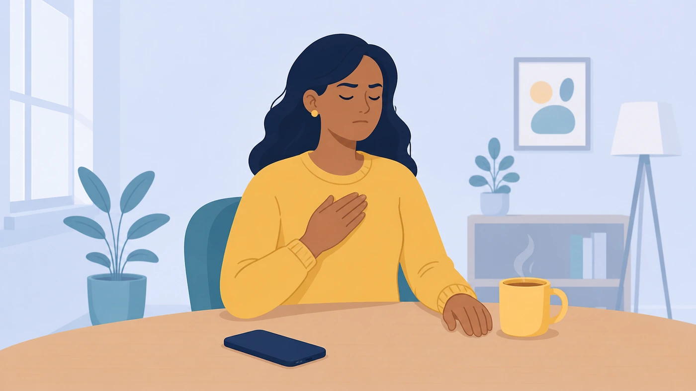 Woman practising an emotion regulation skill by pausing before reacting