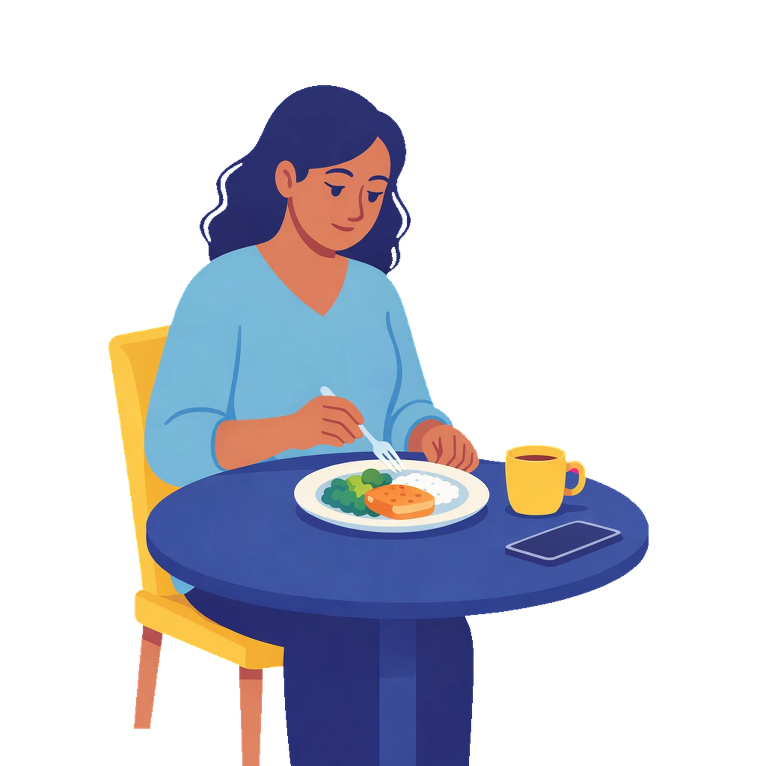 Person eating lunch mindfully with their phone set aside