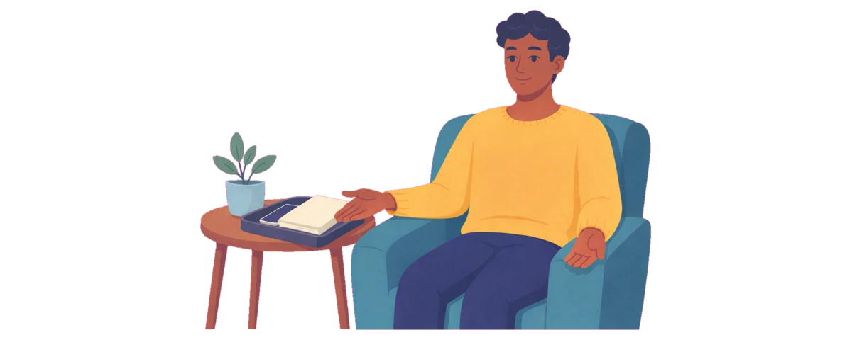 Person relaxing after setting aside a planner and phone