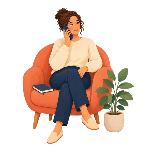 Therapy consultation by phone Woman having an introductory phone consultation with Therapy Central