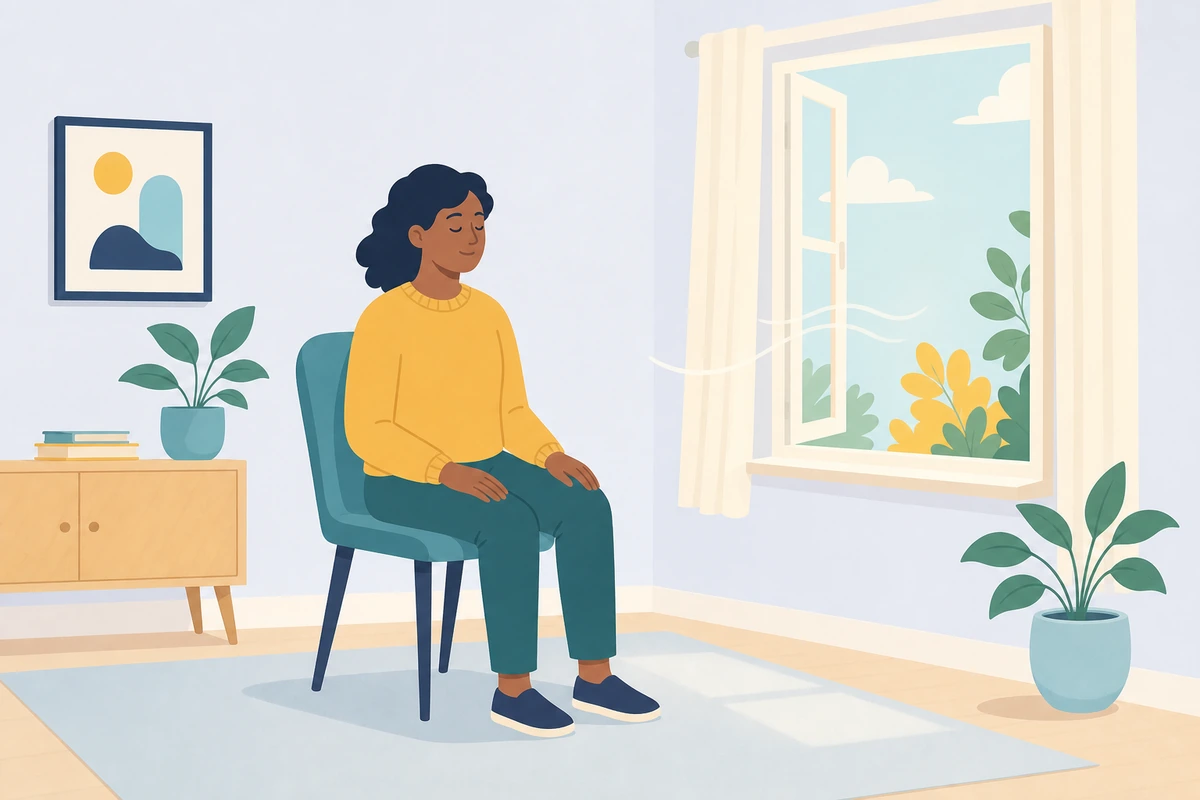 Who can benefit from MBCT therapy? Person practising present-moment awareness beside an open window